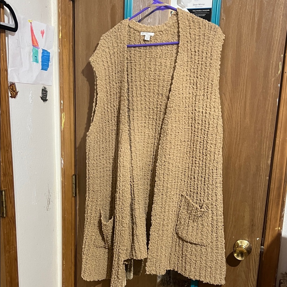 Cato Textured Tan Open-Front Cardigan